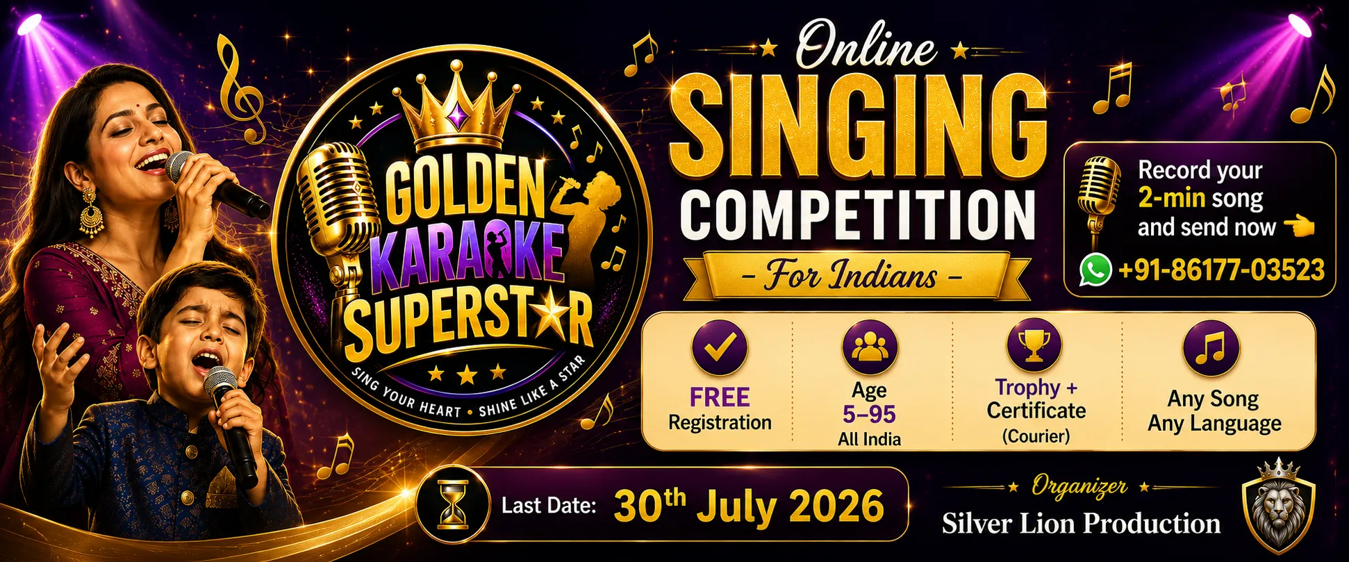 Indian Karaoke Singers Club (IKSC) | Golden Karaoke Superstar Contest Banner | Karaoke Singing Community, Best Indian Singers, Online Singing Contests